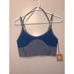 Astroremiges Harmony Striped Crop Tank Top Asteroid Blue Ribbed Workout Large